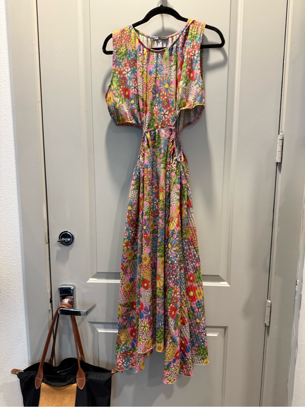 Zara Pink Green Yellow Floral Cutout Maxi Dress Size L
